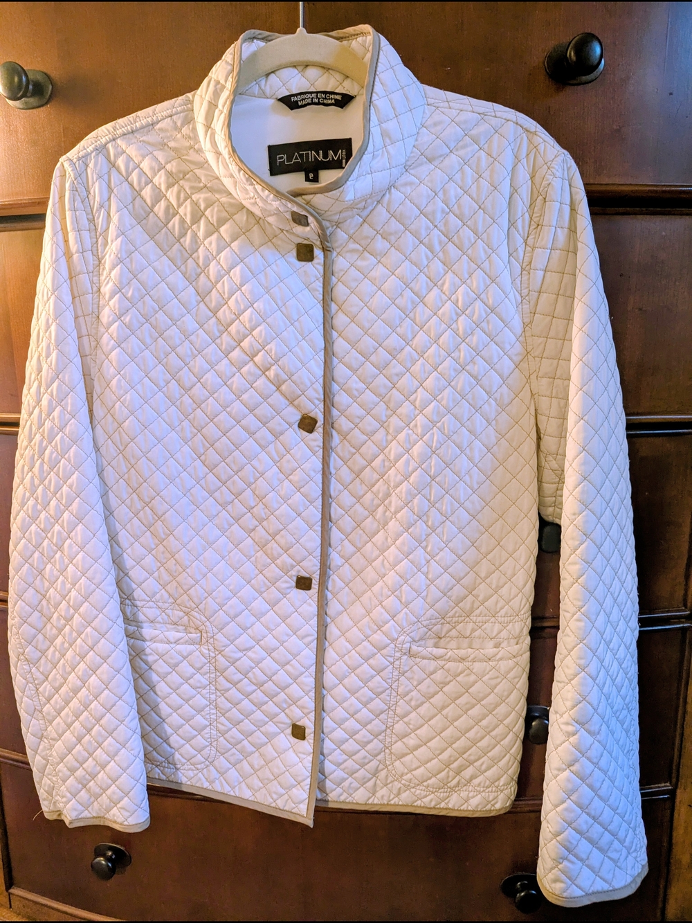 Platinum Essentials Women's Cream Quilted Puffer Jacket with 2 Front Pockets